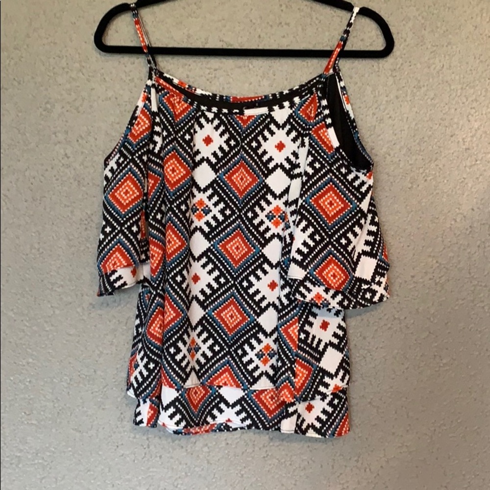 Cold shoulder bell sleeve top Aztec print